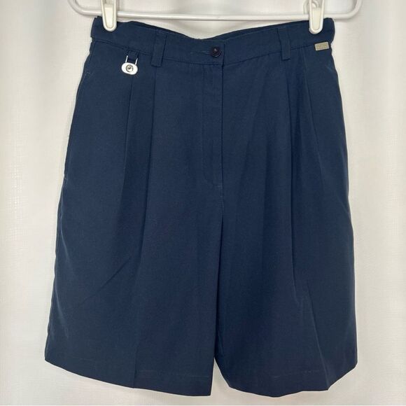 Liz Golf Navy Shorts women’s Size 8 Adjustable Waist Pockets Pleated - Picture 1 of 8
